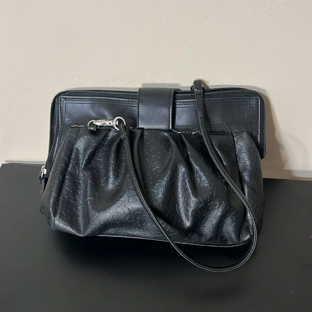 Women’s Mini Volcom Black Pleather Cheetah Embossed Clutch Purse